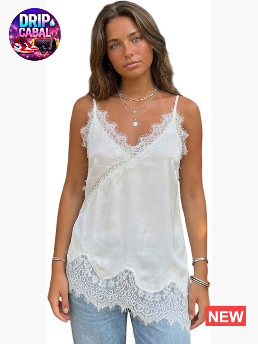 Satin Lace Trim Camisole Top Sleeveless Spaghetti Strap Asymmetrical Tank